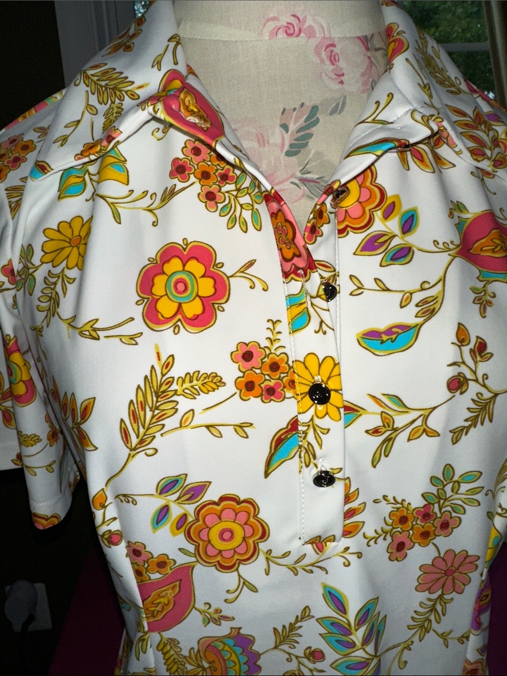 Jude Connally White Short Sleeve Polo with Multicolor Floral Print